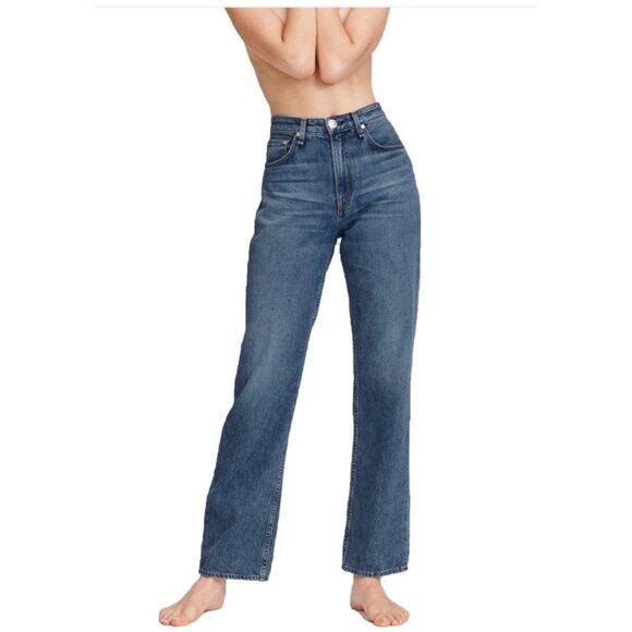 Rag & Bone Ruth Super High-Rise Straight-Leg Jeans in Derby Medium Blue Wash 27” - Picture 1 of 10